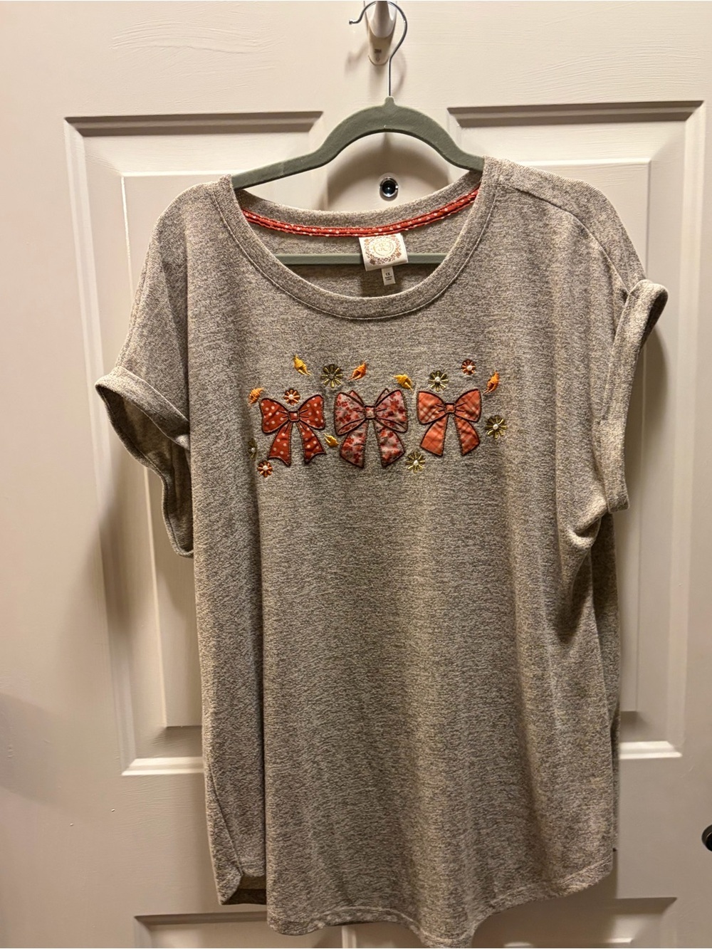 Cozy Tan Bow Embellished Tee